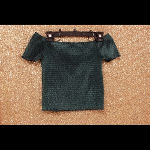 Green Velvet Ruched Top